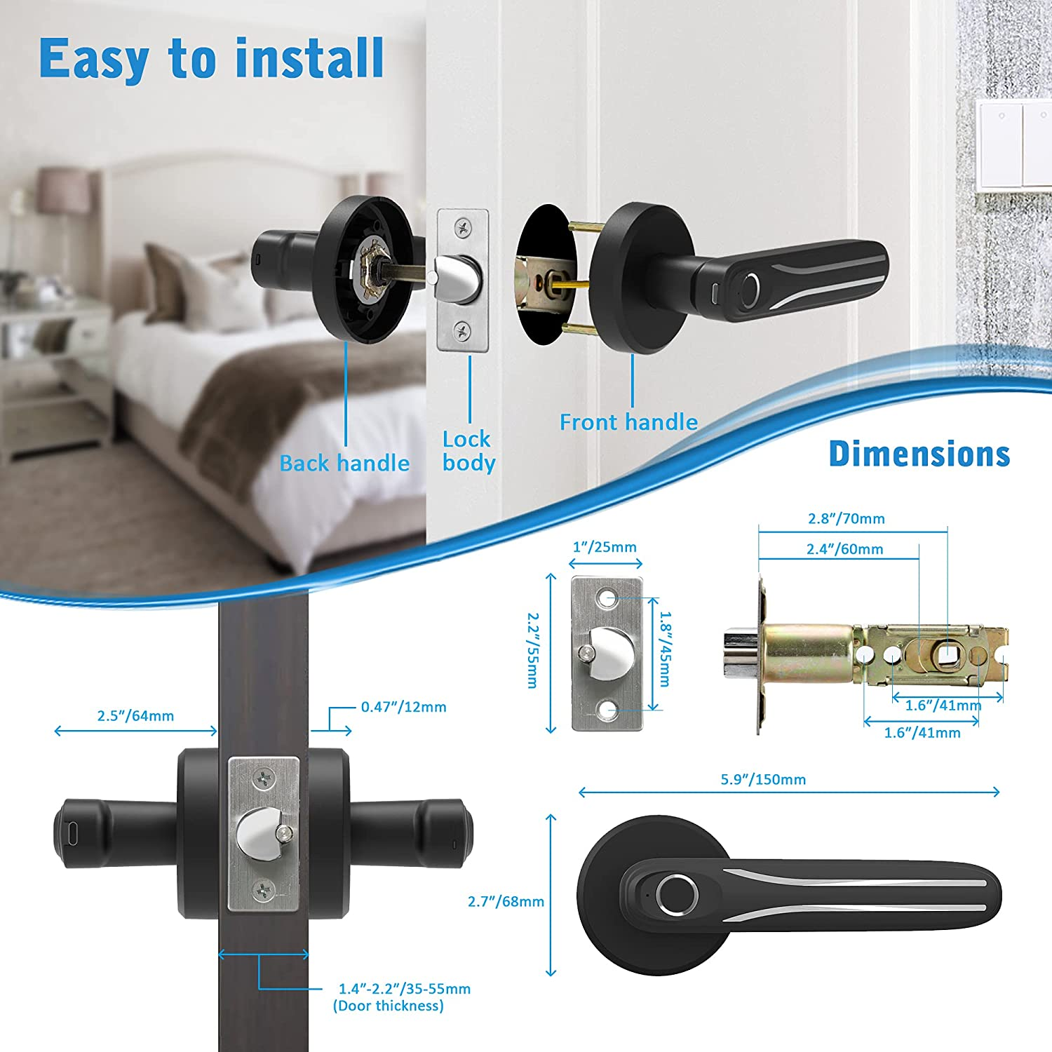 Tuya T7 Smart Finger Print Deadbolt Door Handle Lock Best for Home and Hotel
